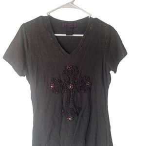 Cowgirl Legend‎ Size Medium Rodeo Hustler Grunge Cross Bling Black T Shirt